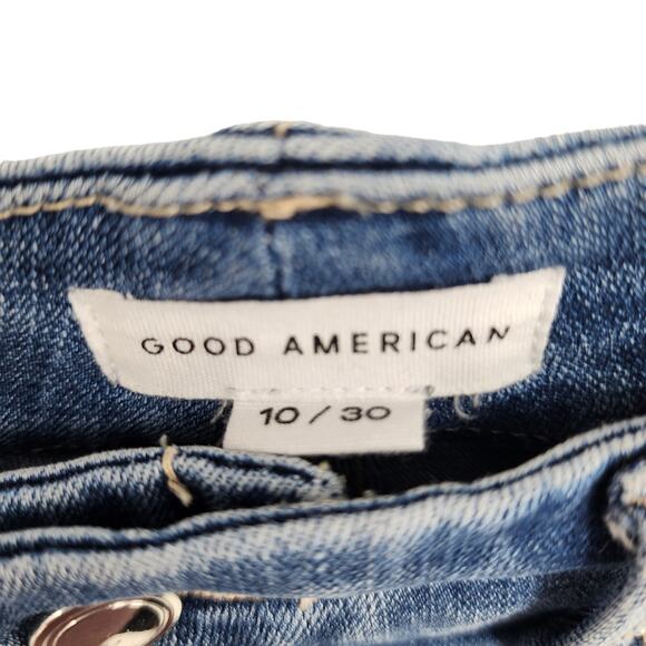 Good American Good Legs High Waist Ripped Crop Skinny Jeans In Blue Size 10/30 - Picture 3 of 6